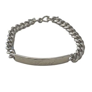 Kreisler USA Rhodium Electroplated "TERRI" Monogram Bracelet Cuban Chain